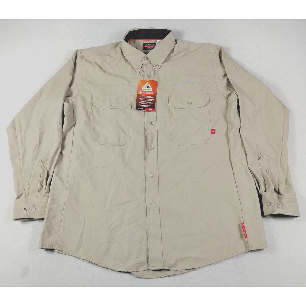 Bulwark Button Up Mens Large Beige FR iQ Series Workwear CAT 2 QS52KH3